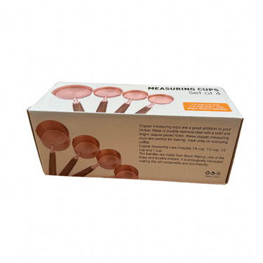 4 copper coated measuring spoons 
1 x 1cup
1 x 1/2 cup
1 x 1/4 cup
1 x 1/3 cup